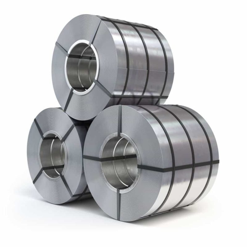 rulo3cp Rolls of rolled steel sheet isolated on white background. Production, delivery and storage of metal products. 3d illustration